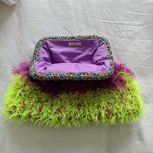 Vibrant Multicolor Clutch with Purple Interior